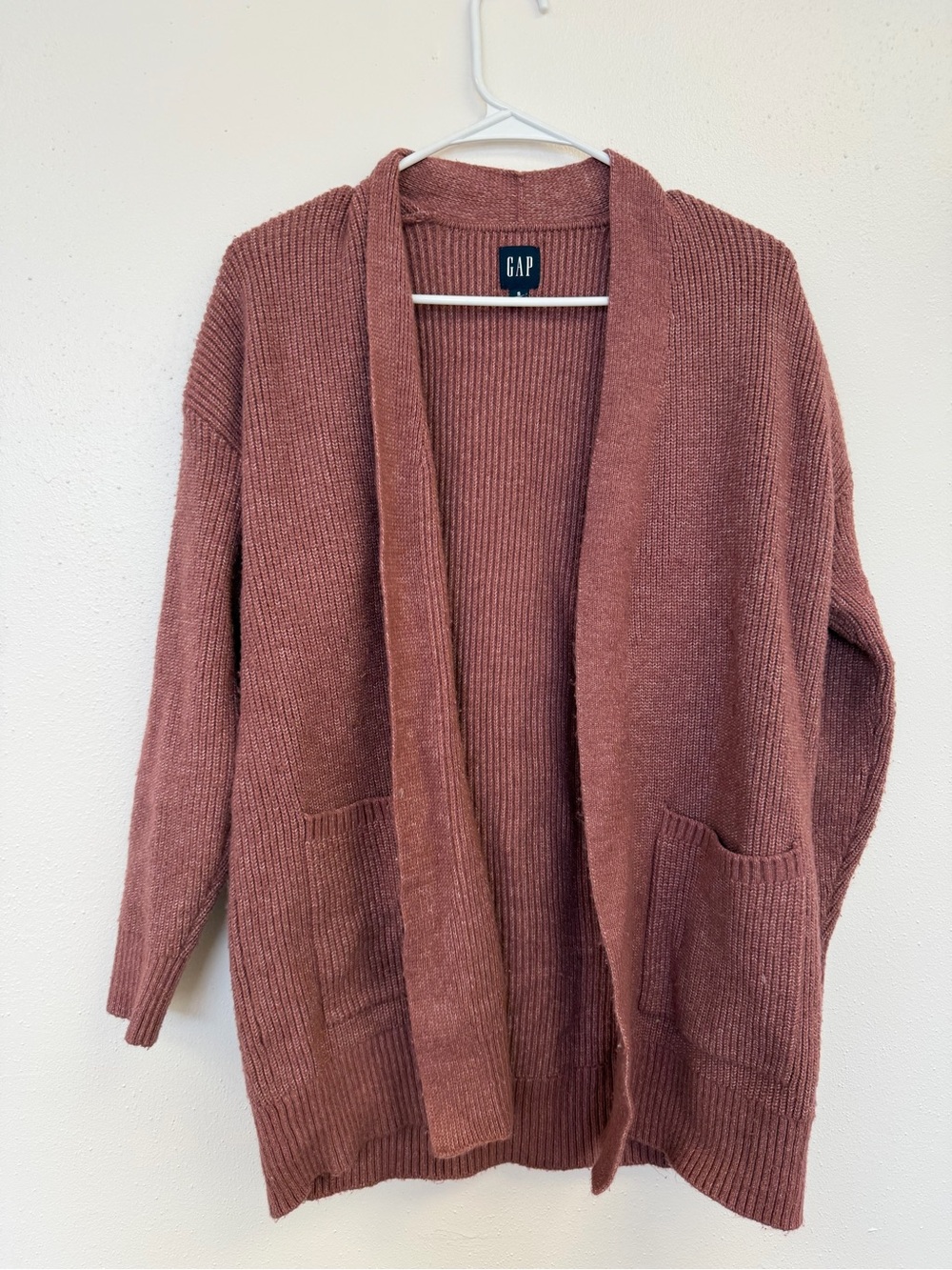 GAP Women's Open-Front Ribbed Cardigan - Mauve Pink
